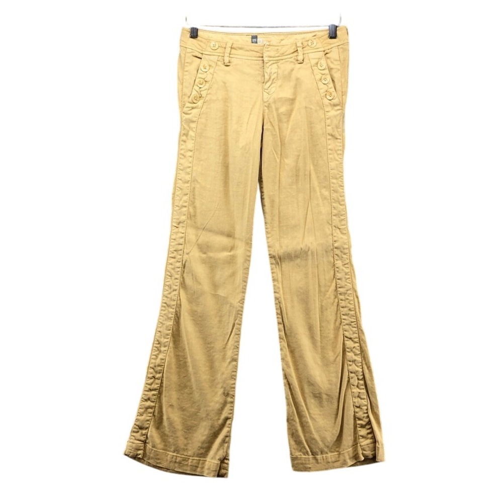 Level 99 Pants Womens 25 0 Yellow Sailor Linen Blend Wide Leg Mid Rise Stretch